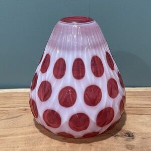 Fenton Cranberry Coin Dot Opalescent Glass Ruffled Vase